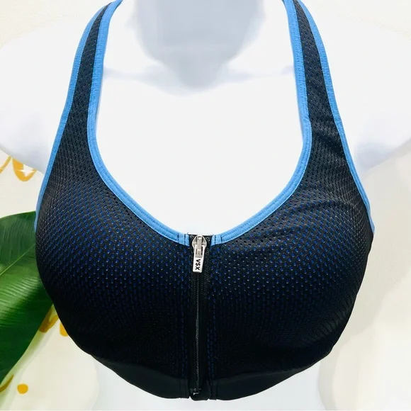 VICTORA’S SECRET X SPORT Blue Black Racerback Underwire Zip Front Sports… - Picture 2 of 14